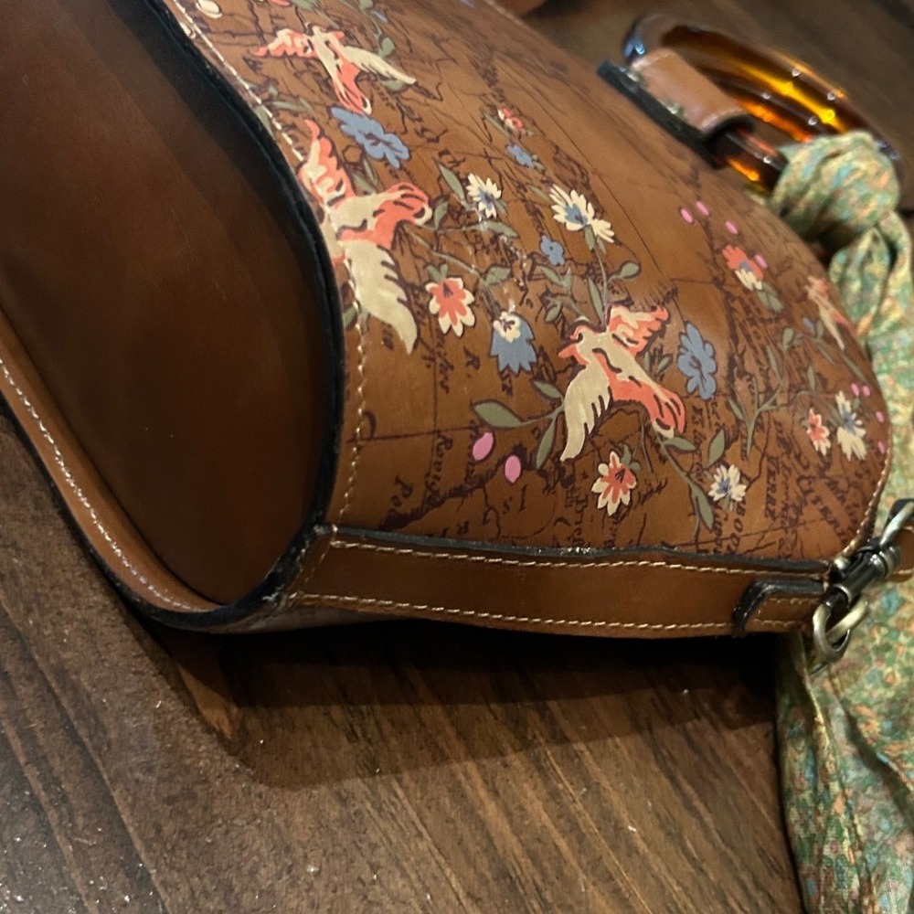 Patricia Nash Meldola Map Floral Satchel Brown Scarf Coin Purse Cottagecore - Picture 4 of 8